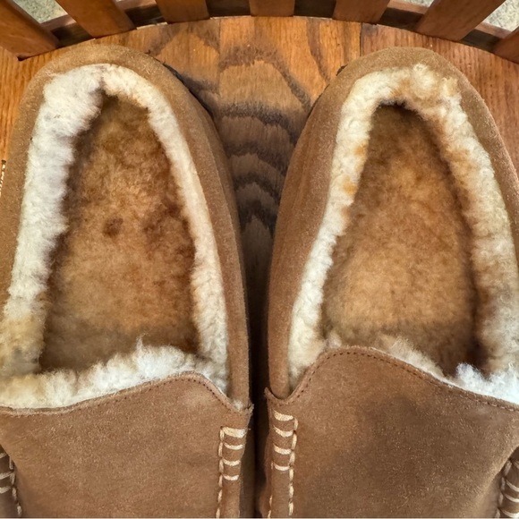 New Without Tag Lamo Slippers Genuine Leather Sheepskin Tan Dark Brown - Picture 5 of 7